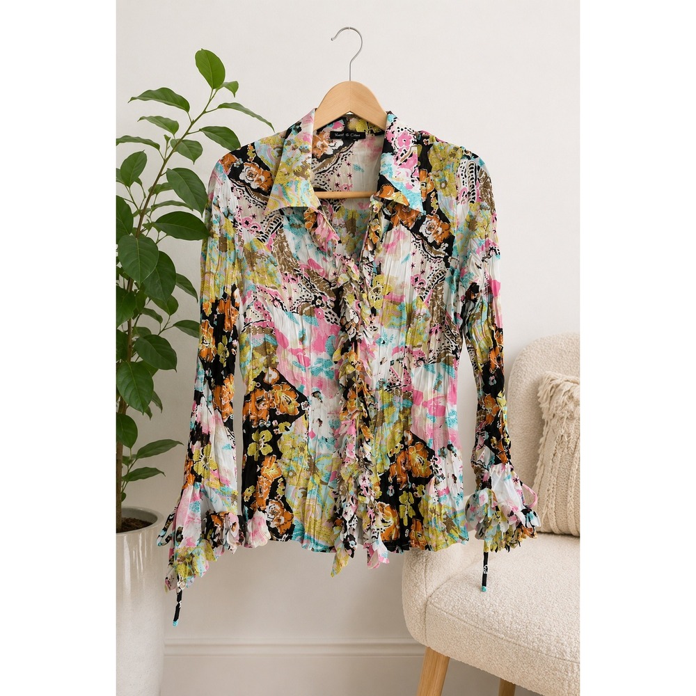 Violet & Claire Sheer Floral Blouse M Whimsigoth Fairycore Dopamine Dressing Top